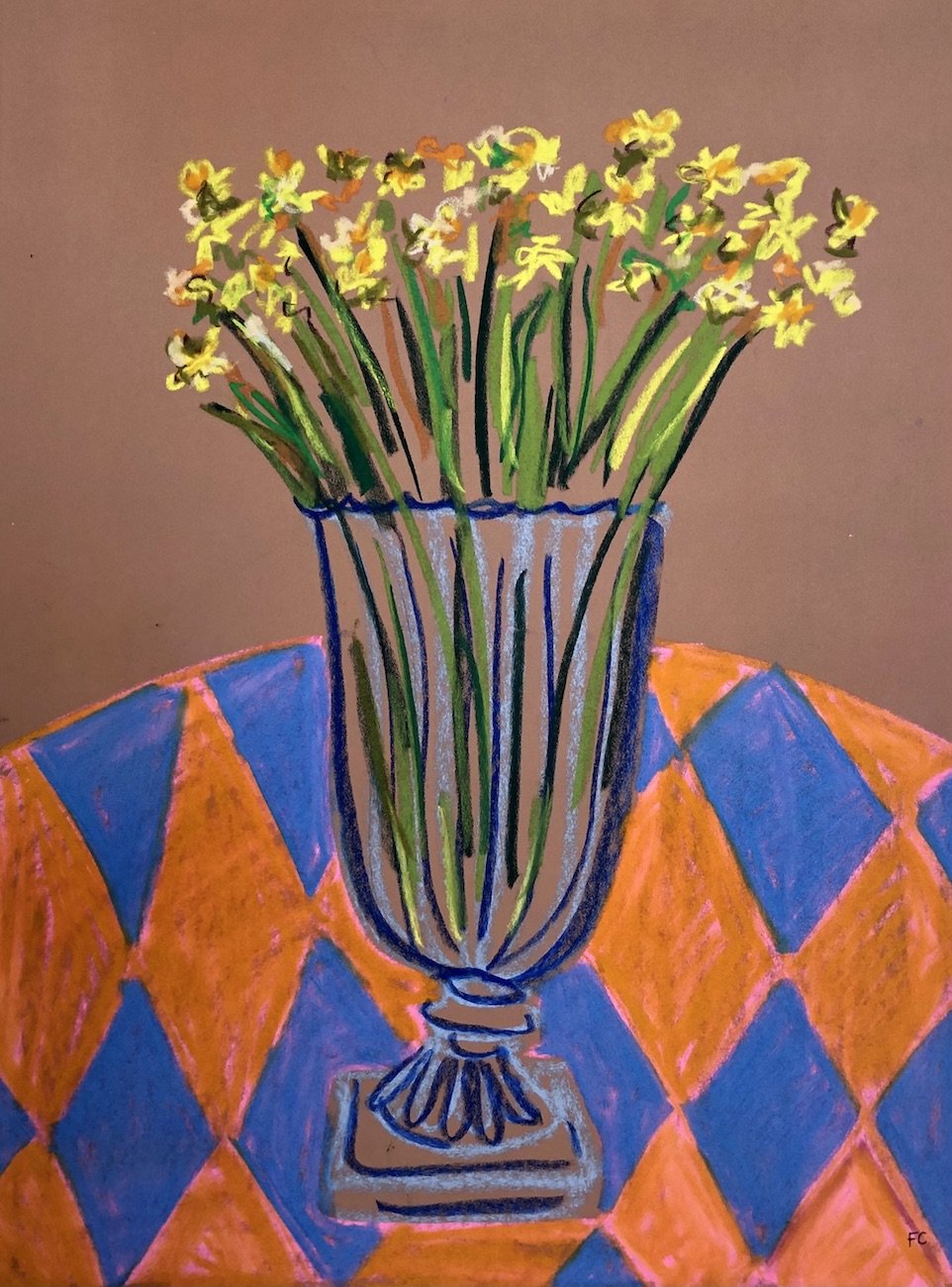 Narcissus on orange and blue | Frances Costelloe | Original Artwork | Partnership Editions