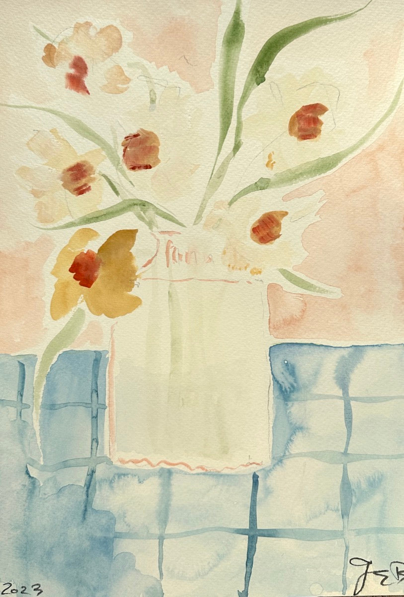 Narcissus On Blue Linen