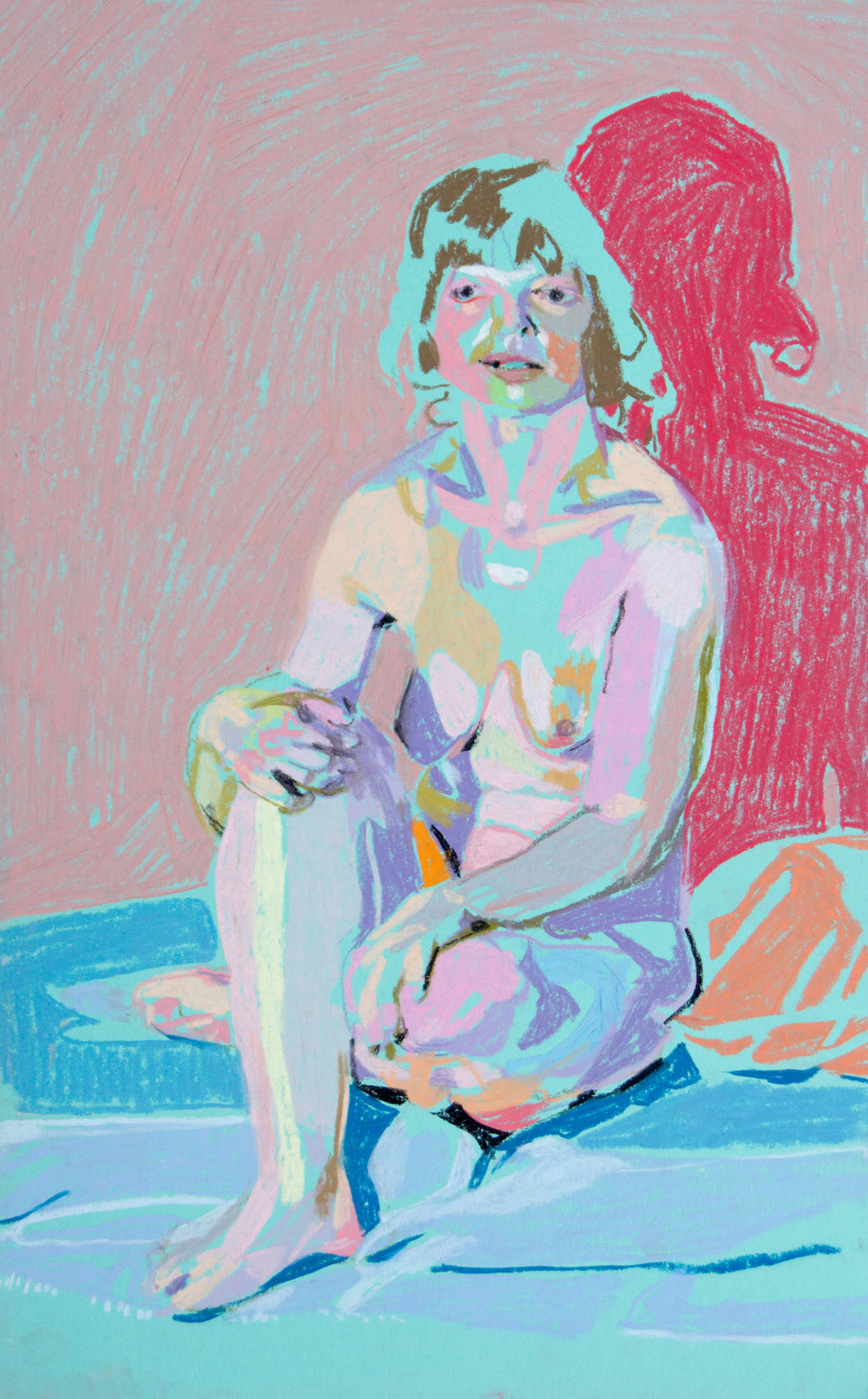 Nude on Turquoise with Pink Wall and Pink Shadow