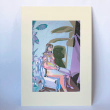 Load image into Gallery viewer, Nude on Purple with Blue Wall and Blue Plant Print