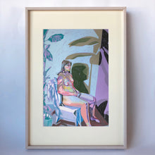 Load image into Gallery viewer, Framed Nude on Purple with Blue Wall and Blue Plant Print