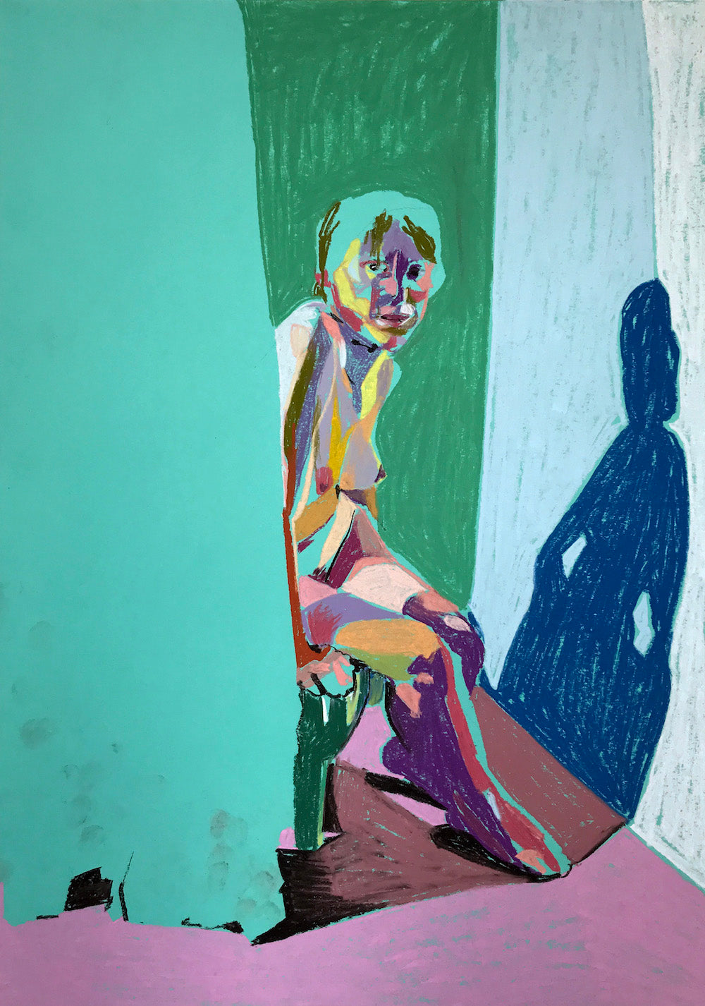 Nude on Turquoise with Curtain and Pink Ground