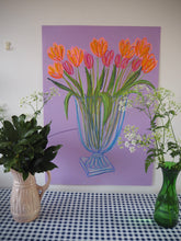 Load image into Gallery viewer, Orange And Pink Tulips On Lilac Ground