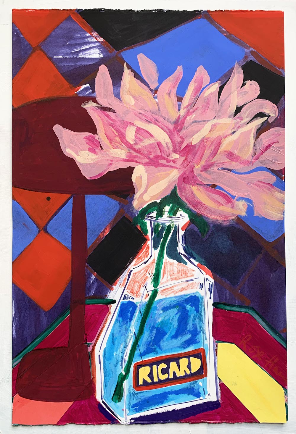 Pastis with large Dahlia | Rose Electra Harris | Mixed Media Painting | Partnership Editions