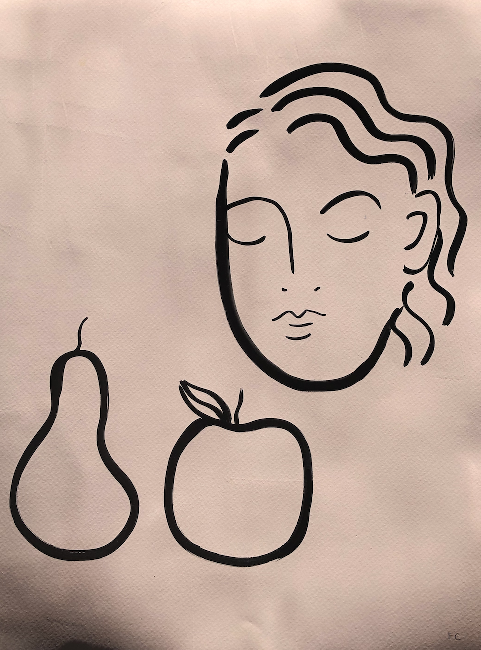 Pear, apple and woman in pink | Frances Costelloe | Original Artwork | Partnership Editions