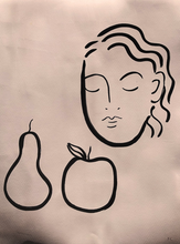 Load image into Gallery viewer, Pear, apple and woman in pink | Frances Costelloe | Original Artwork | Partnership Editions