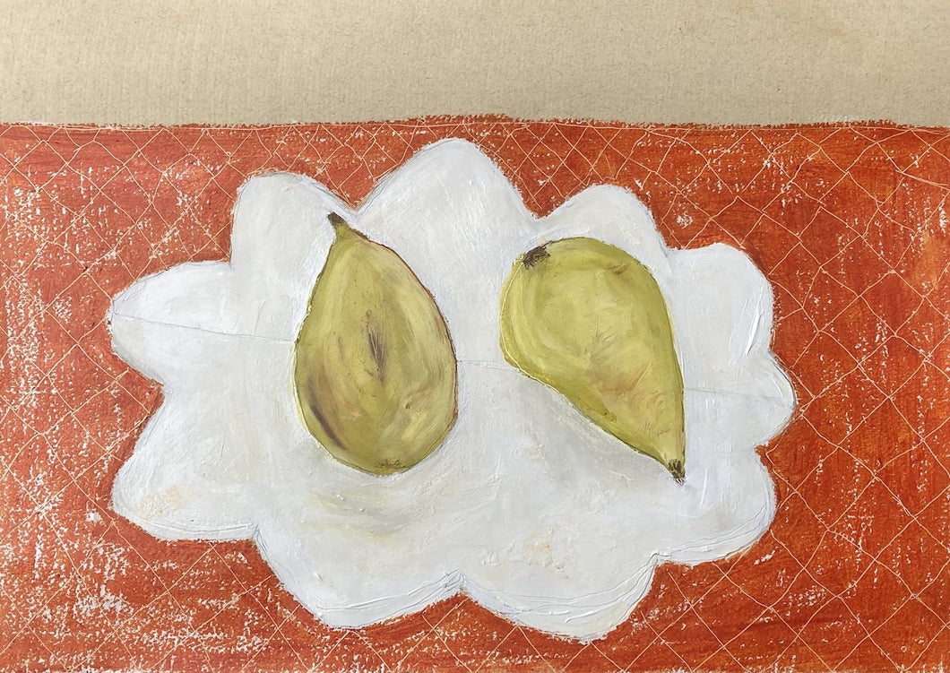 Pears on leaf plate | Lottie Hampson | Original Artwork | Partnership Editions
