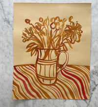 Load image into Gallery viewer, Peonies on orange with wavy table cloth
