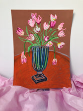 Load image into Gallery viewer, Pink tulips on orange