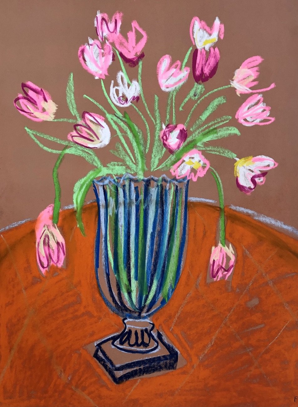 Pink tulips on orange | Frances Costelloe | Original Artwork | Partnership Editions