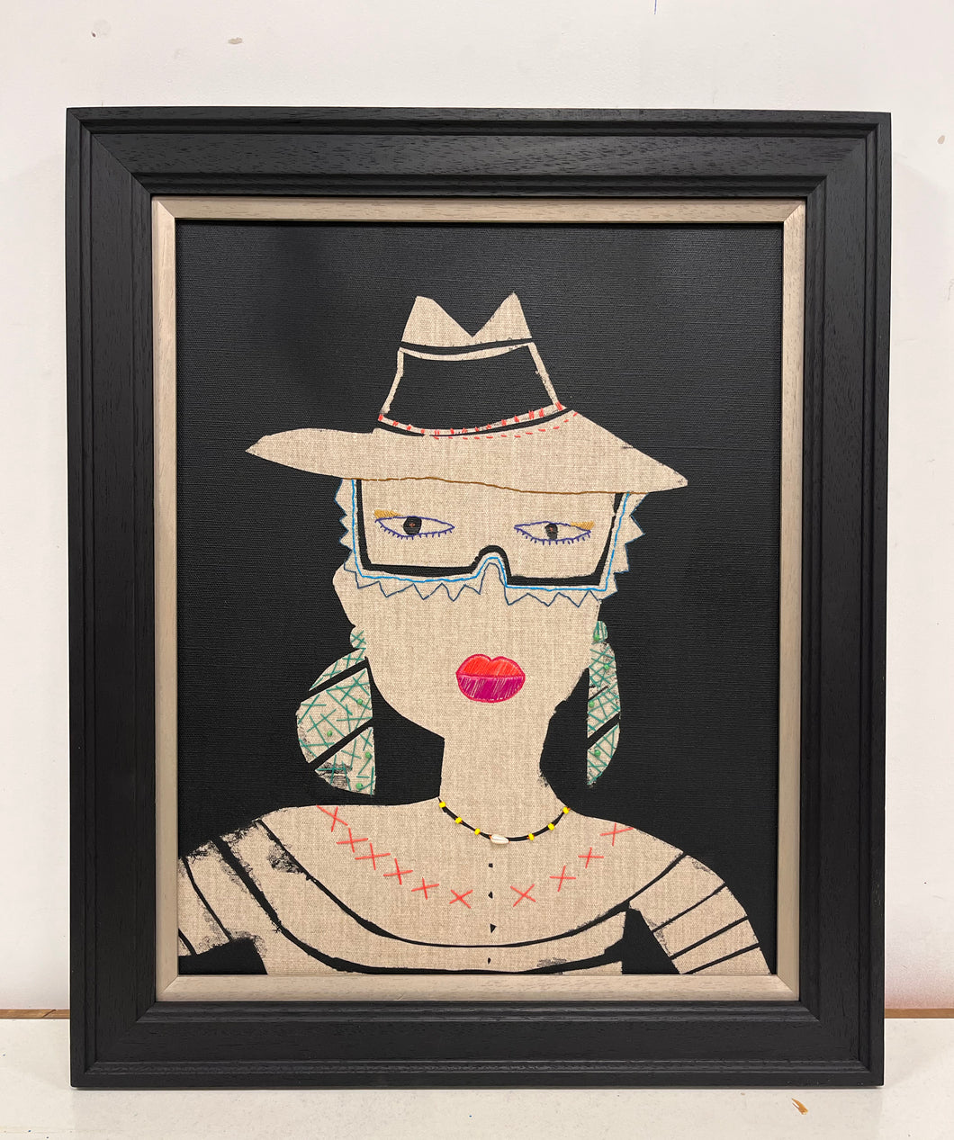 Red collar mixed media (Framed)