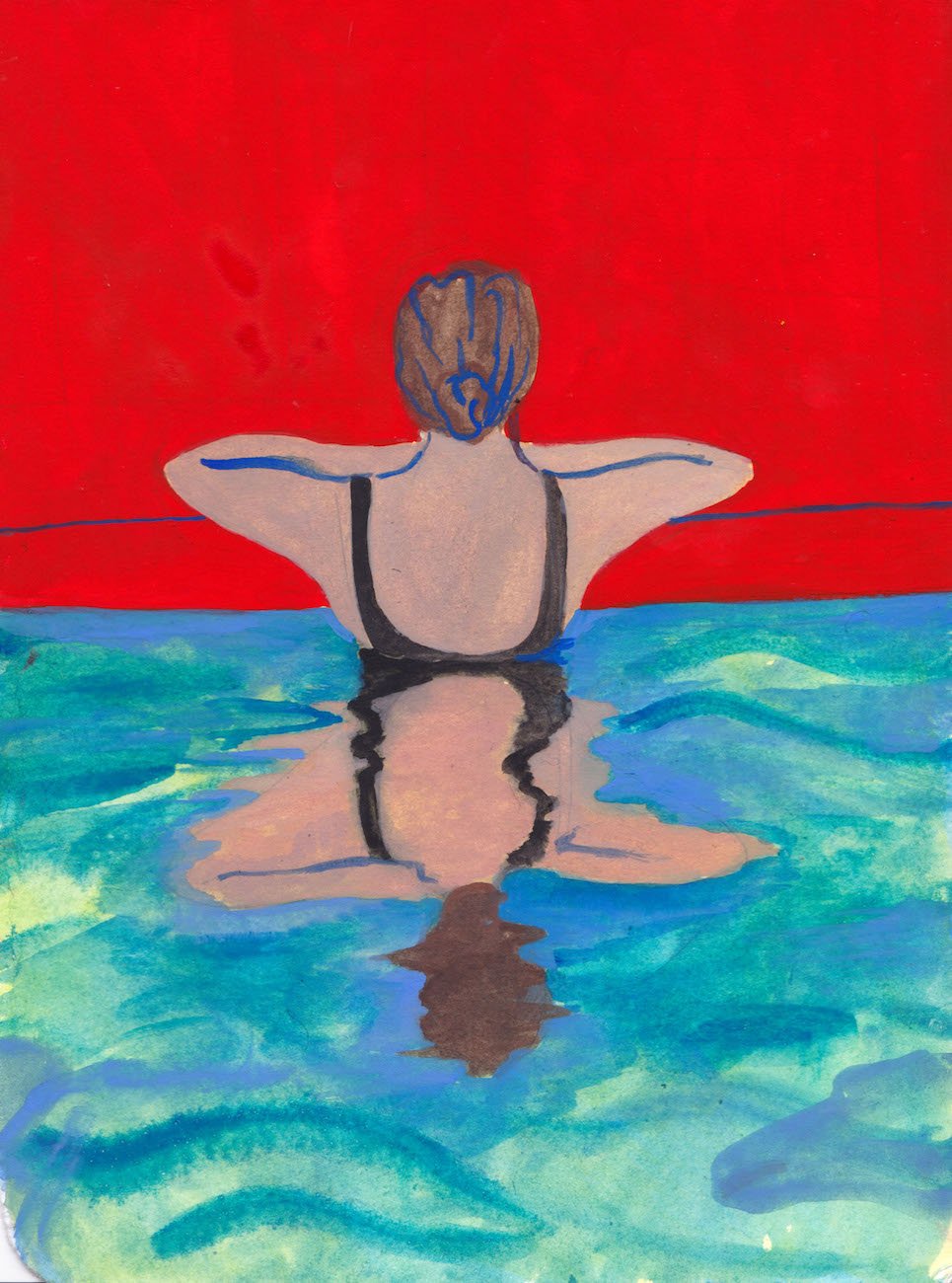 Swimmer On Red | Cecilia Reeve | Original Artwork | Partnership Editions