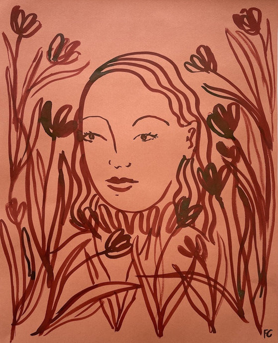 Tulips around girl with frill collar | Frances Costelloe | Original Artwork | Partnership Editions