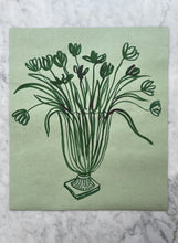 Load image into Gallery viewer, Tulips on green in bottle green ink