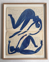 Load image into Gallery viewer, Two blue figures puzzle on a 1909 French school notebook (Framed)