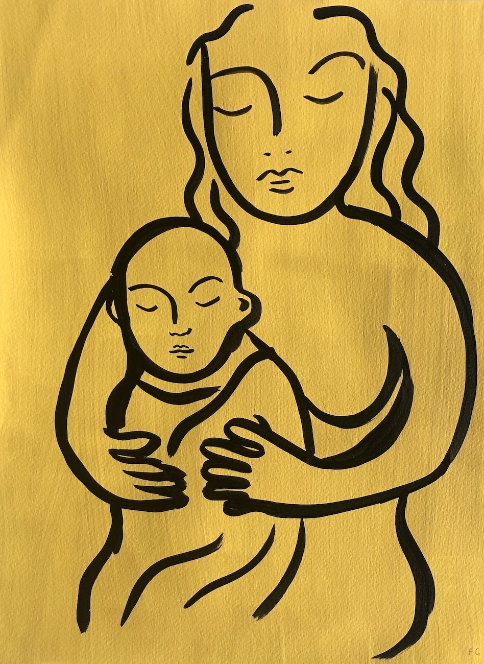 Woman holding baby in yellow | Frances Costelloe | Original Artwork | Partnership Editions