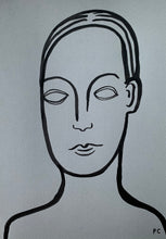 Load image into Gallery viewer, Wooden Face on Blue Paper