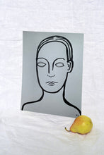 Load image into Gallery viewer, Wooden Face on Blue Paper